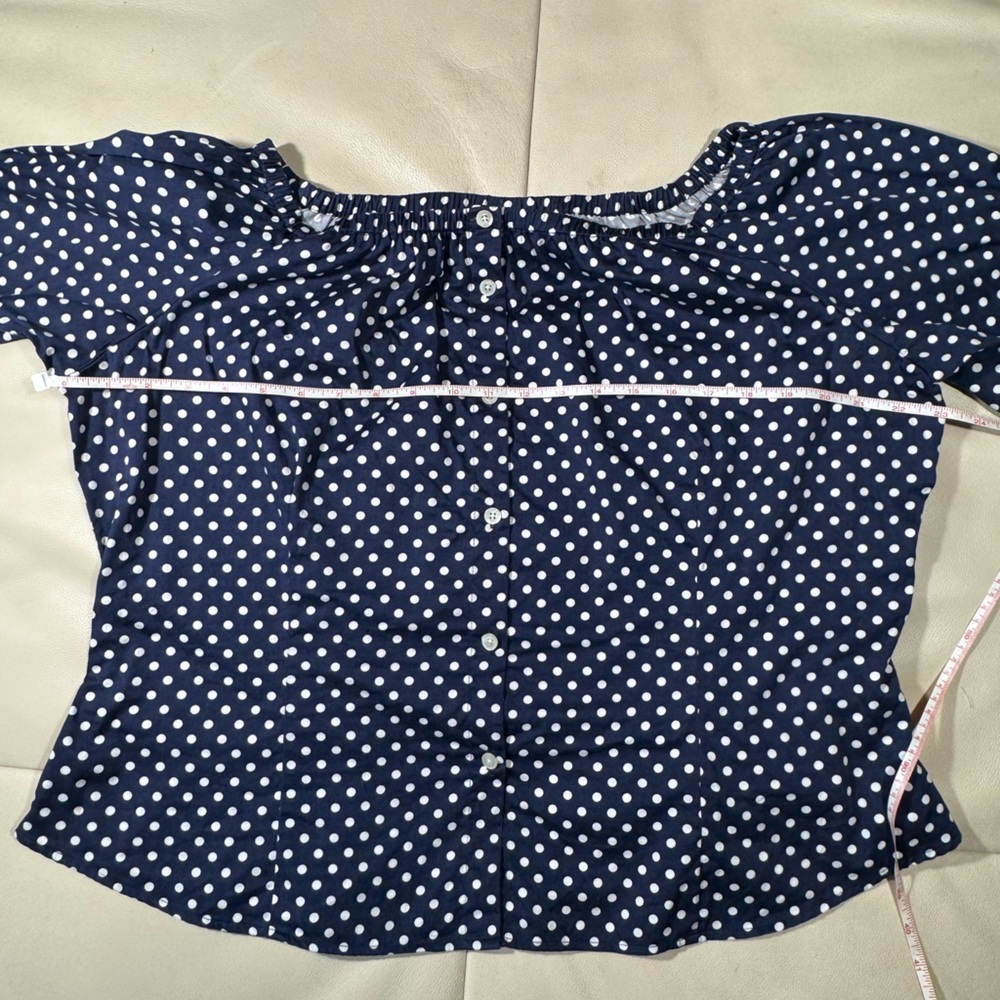 Lauren Ralph Lauren Navy & White Polka Dot Off-The-Shoulder Long Sleeve Top - Picture 6 of 10